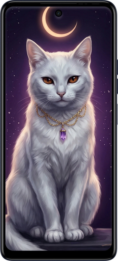 Силиконовый чехол Mystic White Cat Gothic Dark Purple Gold для Tecno Spark 10 Pro - 6805u-3022 изображение 