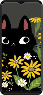 Силиконовый чехол Черный кот с цветами для Tecno Spark 10C - 6448u-3116 изображение 