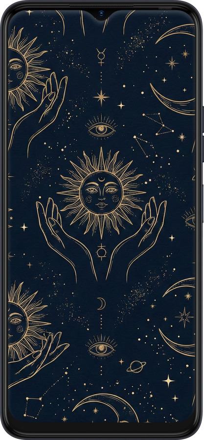 Силиконовый чехол Celestial Harmony: Sun & Moon Gold Mystic Pattern для Tecno Spark 10C - 6778u-3116 изображение 