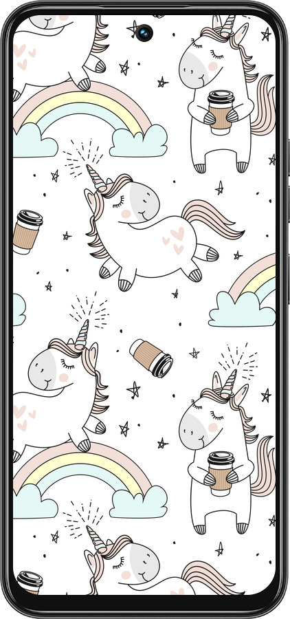 Силиконовый чехол Единорог и кофе для Tecno Spark 30C - 4661u-3821 изображение 