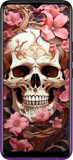 TPU чехол Череп у рожевих квітах для Tecno Spark 4 KC2 - 5965b-2406 изображение 