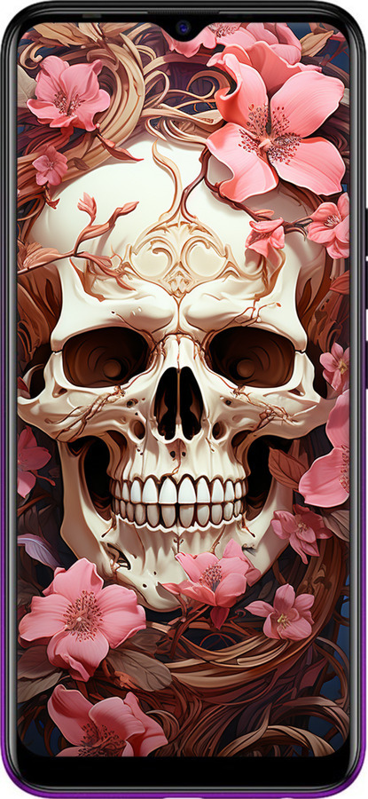 TPU чехол Череп у рожевих квітах для Tecno Spark 4 KC2 - 5965b-2406 изображение 