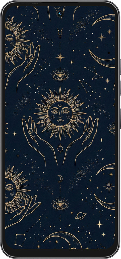 Силиконовый чехол Celestial Harmony: Sun & Moon Gold Mystic Pattern для Tecno Spark 40C - 6778u-4127 изображение 