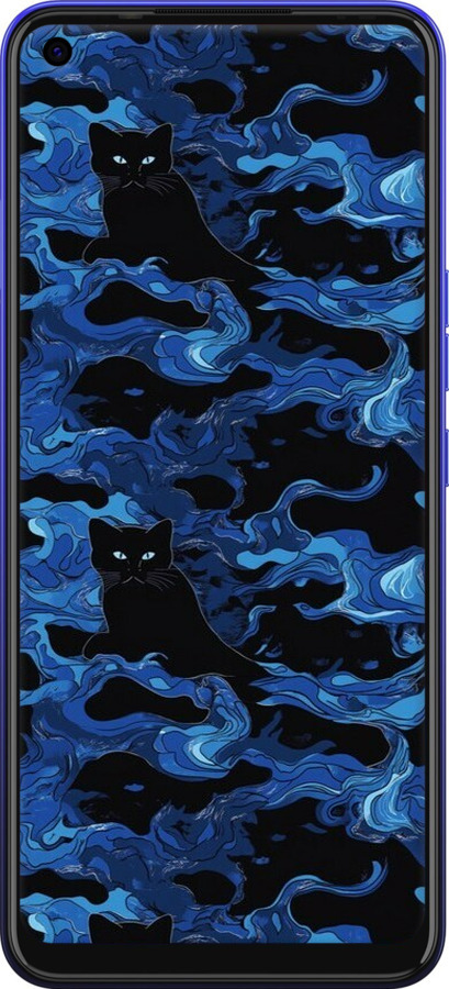 Силиконовый чехол Абстрактный узор черных котов на синем фоне для Tecno Spark 6 KE7 - 6525u-2418 изображение 