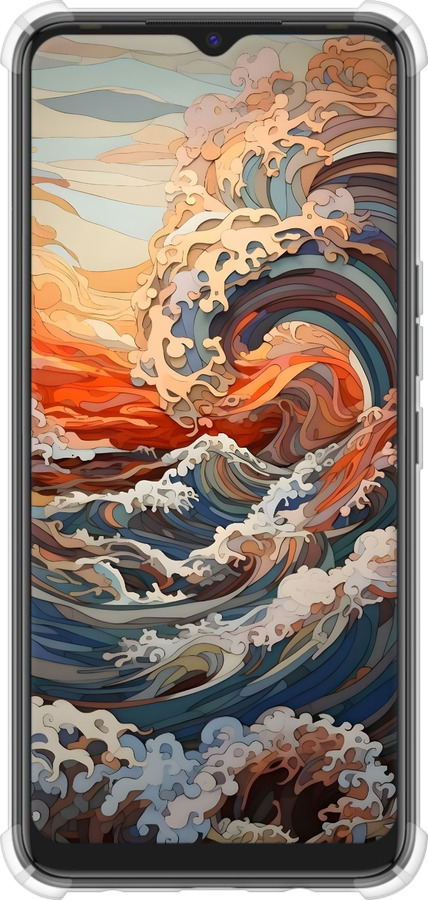 Силіконовий протиударний с посиленими кутами чехол Арт хвилі для Tecno Spark 7 KF6n - 6324sp-2421 изображение 