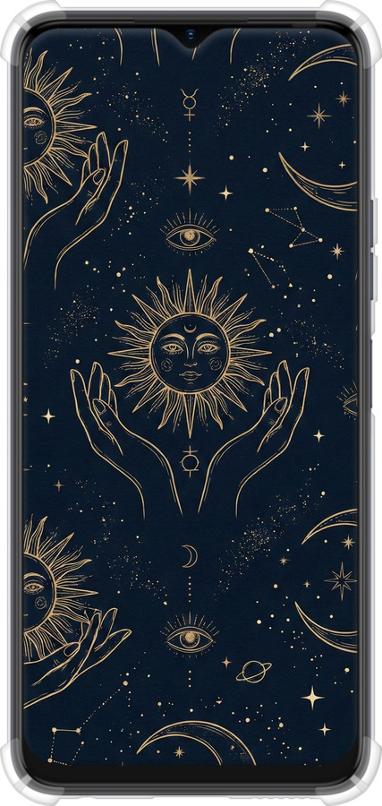 Силикон с усиленными углами чехол Celestial Harmony: Sun & Moon Gold Mystic Pattern для Tecno Spark 9 Pro - 6778sp-2832 изображение 