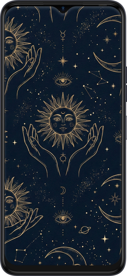 Силиконовый чехол Celestial Harmony: Sun & Moon Gold Mystic Pattern для Tecno Spark 9 Pro - 6778u-2832 изображение 