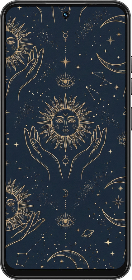Силиконовый чехол Celestial Harmony: Sun & Moon Gold Mystic Pattern для Tecno Spark Go 1 / Pop 9 - 6778u-3869 изображение 