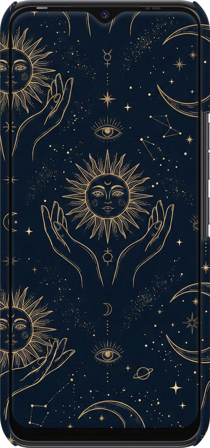3D пластиковый матовый чехол Celestial Harmony: Sun & Moon Gold Mystic Pattern для Tecno Spark 8C KG5k - 6778m-2680 изображение 