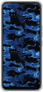 Силикон с усиленными углами чехол Абстрактный узор черных котов на синем фоне для Tecno Spark 8C KG5k - 6525sp-2680 изображение 