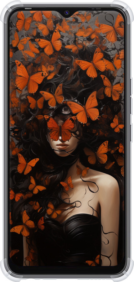 Силикон с усиленными углами чехол Девушка с оранжевыми бабочками для Tecno Spark 8C KG5k - 5941sp-2680 изображение 