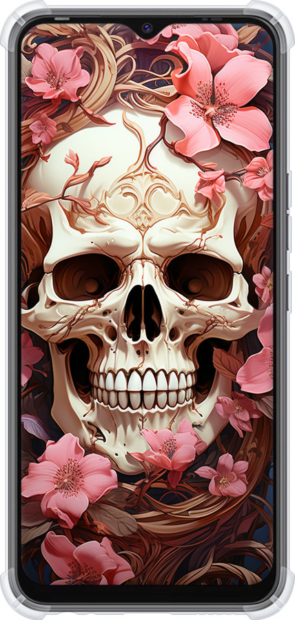 Силіконовий протиударний с посиленими кутами чехол Череп у рожевих квітах для Tecno Spark 8C KG5k - 5965sp-2680 изображение 