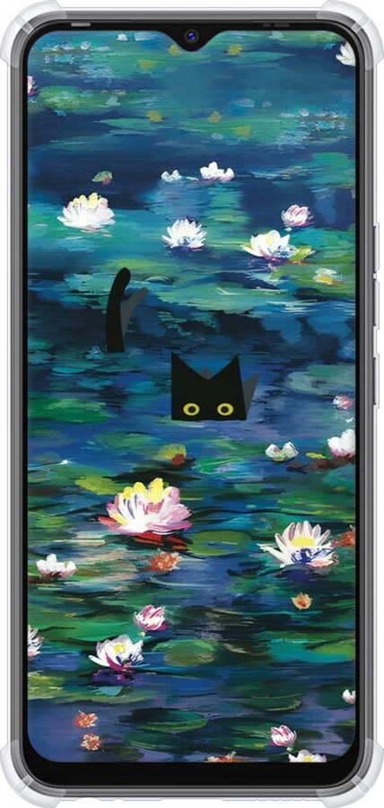 Силикон с усиленными углами чехол із зображенням водяних лілій та кішок для Tecno Spark 8C KG5k - 6257sp-2680 изображение 