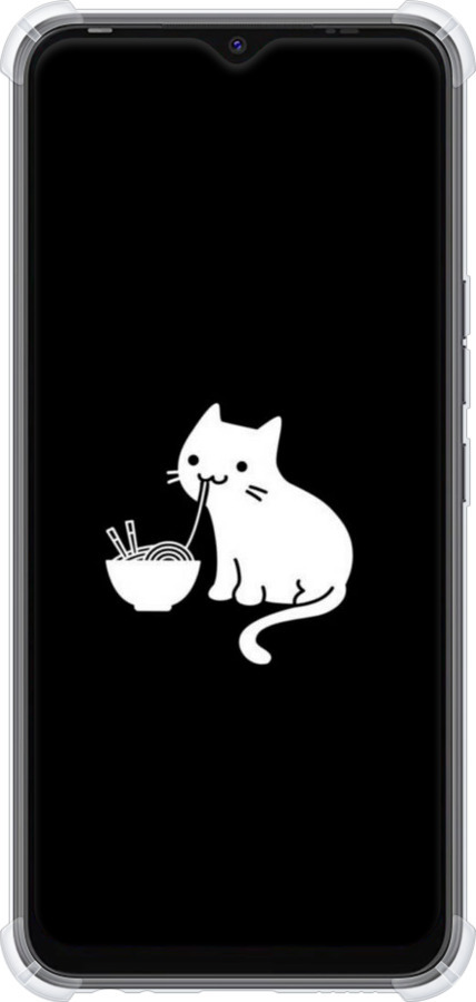 Силикон с усиленными углами чехол С милым котом на черном фоне для Tecno Spark 8C KG5k - 6528sp-2680 изображение 