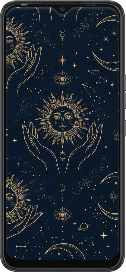 Силиконовый чехол Celestial Harmony: Sun & Moon Gold Mystic Pattern для Tecno Spark 8C KG5k - 6778u-2680 изображение 
