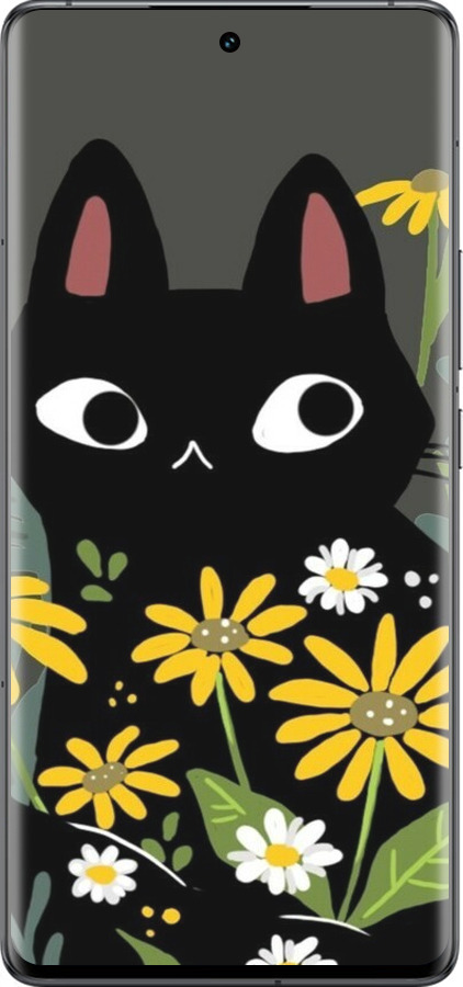 Силиконовый чехол Черный кот с цветами для Vivo IQOO 12 PRO - 6448u-3420 изображение 