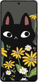 Силиконовый чехол Черный кот с цветами для Vivo iQOO 12 - 6448u-3433 изображение 