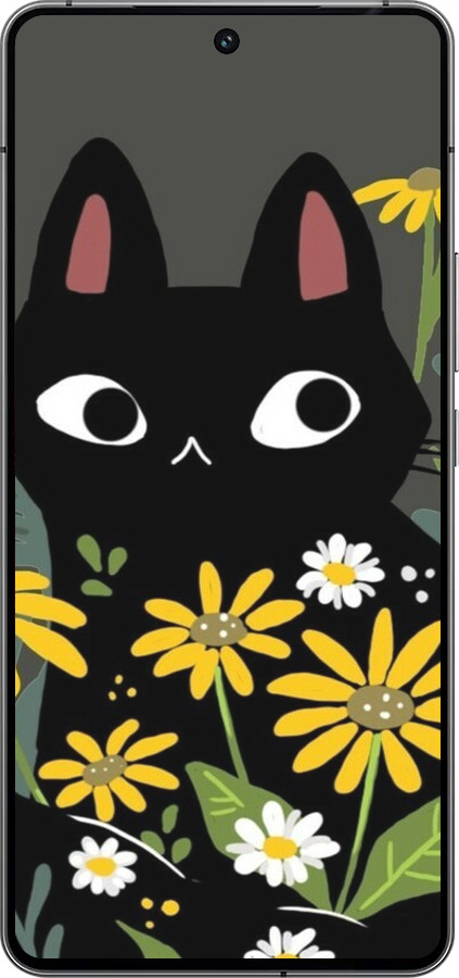 Силиконовый чехол Черный кот с цветами для Vivo iQOO 12 - 6448u-3433 изображение 