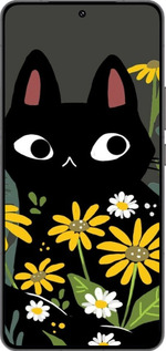 Силиконовый чехол Черный кот с цветами для Vivo IQOO 13 - 6448u-3913 изображение 