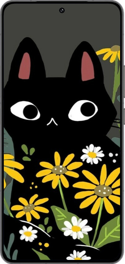 Силиконовый чехол Черный кот с цветами для Vivo IQOO 13 - 6448u-3913 изображение 