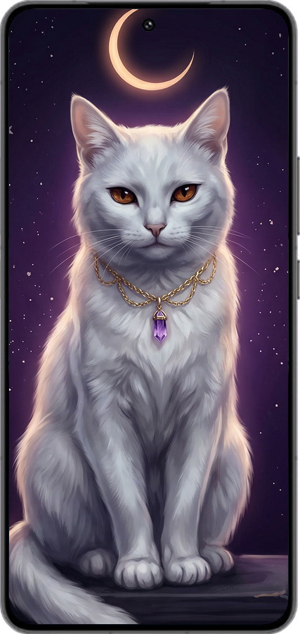 Силиконовый чехол Mystic White Cat Gothic Dark Purple Gold для Vivo IQOO 13 - 6805u-3913 изображение 