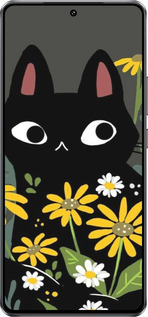 Силіконовий чехол Чорний кіт з квітами для Vivo Y300 GT 5G - 6448u-4151 изображение 