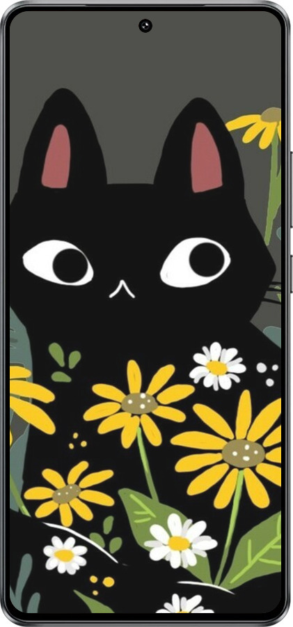 Силіконовий чехол Чорний кіт з квітами для Vivo Y300 GT 5G - 6448u-4151 изображение 