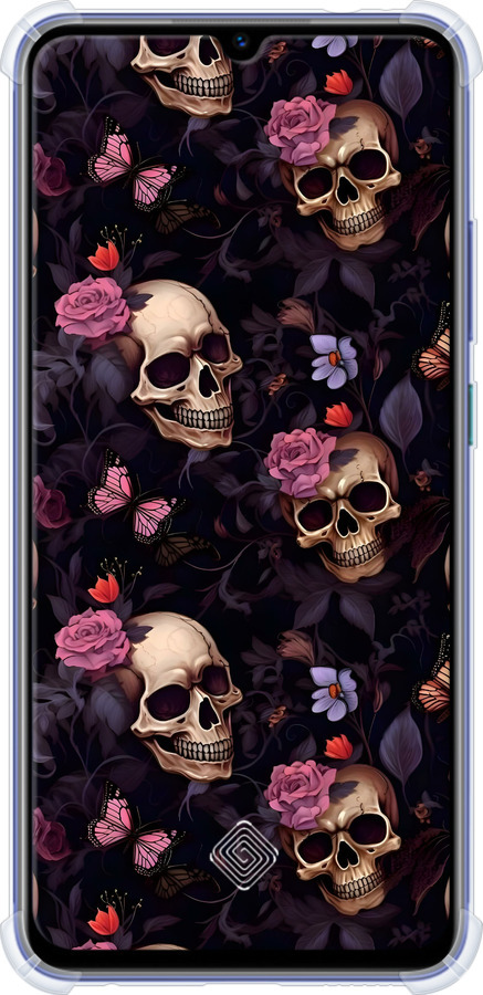 Силикон с усиленными углами чехол Черепа и розы для Vivo V17 - 6316sp-1819 изображение 