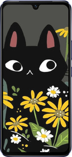 Силиконовый чехол Черный кот с цветами для Vivo V21 - 6448u-2368 изображение 