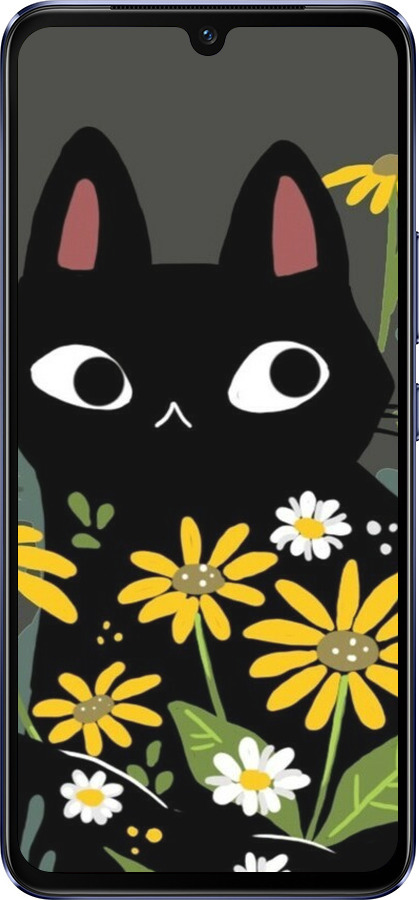 Силиконовый чехол Черный кот с цветами для Vivo V21 - 6448u-2368 изображение 