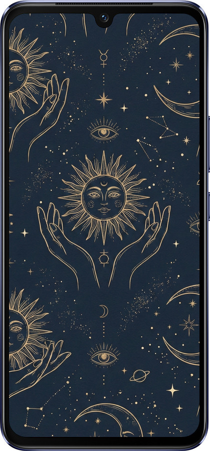 Силиконовый чехол Celestial Harmony: Sun & Moon Gold Mystic Pattern для Vivo V21 - 6778u-2368 изображение 