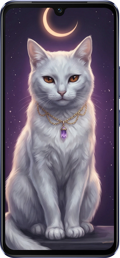 Силиконовый чехол Mystic White Cat Gothic Dark Purple Gold для Vivo V21 - 6805u-2368 изображение 