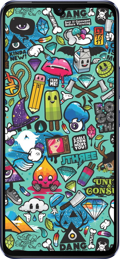 Силиконовый чехол Стикер бомбинг 1 для Vivo V21 - 693u-2368 изображение 