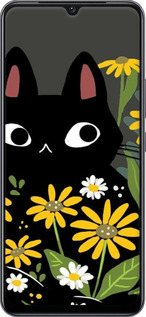 TPU чехол Черный кот с цветами для Vivo V21E - 6448b-2375 изображение 