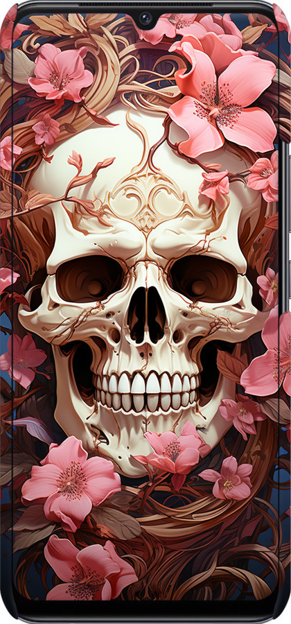 3D пластиковый матовый чехол Череп в розовых цветах для Vivo V21E - 5965m-2375 изображение 