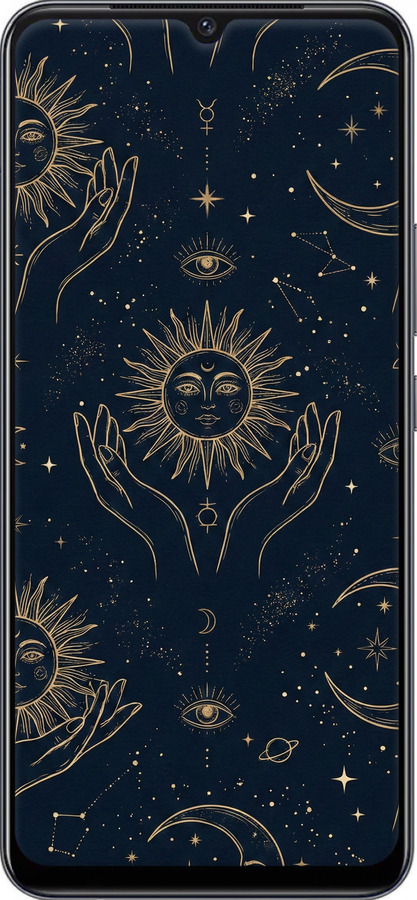 Силиконовый чехол Celestial Harmony: Sun & Moon Gold Mystic Pattern для Vivo V21E - 6778u-2375 изображение 