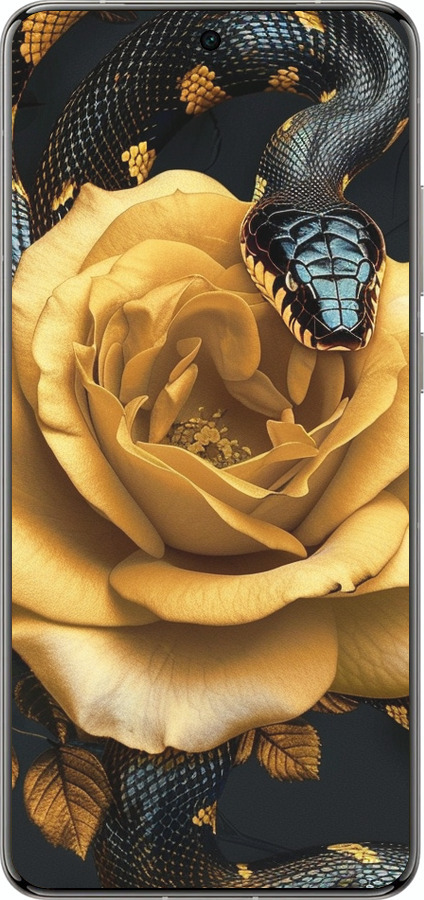 Силиконовый чехол Black snake and golden rose для Vivo X200 PRO - 6068u-3883 изображение 