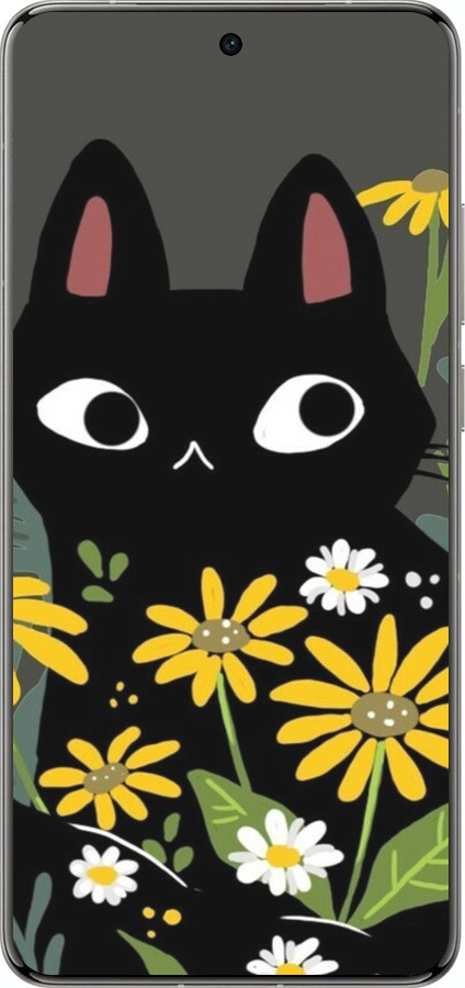 Силіконовий чехол Чорний кіт з квітами для Vivo X200 PRO - 6448u-3883 изображение 