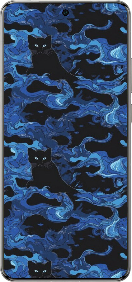 Силіконовий чехол Візерунок чорних котів на блакитному фоні для Vivo X200 PRO - 6525u-3883 изображение 
