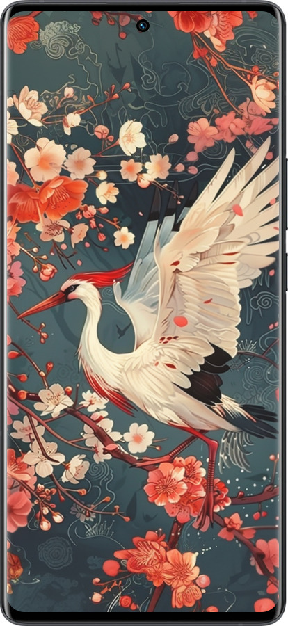 Силиконовый чехол Сакура и аист для Vivo X80 Pro - 6108u-2630 изображение 