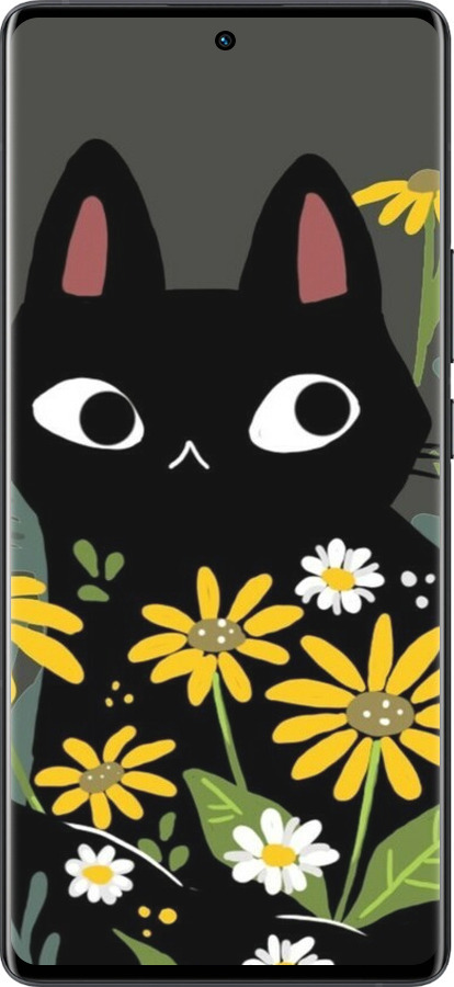 Силиконовый чехол Черный кот с цветами для Vivo X80 Pro - 6448u-2630 изображение 