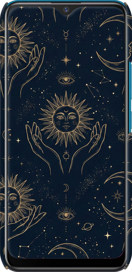 3D пластиковый матовый чехол Celestial Harmony: Sun & Moon Gold Mystic Pattern для Vivo Y15 - 6778m-1791 изображение 