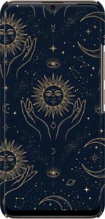 3D пластиковий матовий чехол Celestial Harmony: Sun & Moon Gold Mystic Pattern для Vivo Y19 - 6778m-630 изображение 