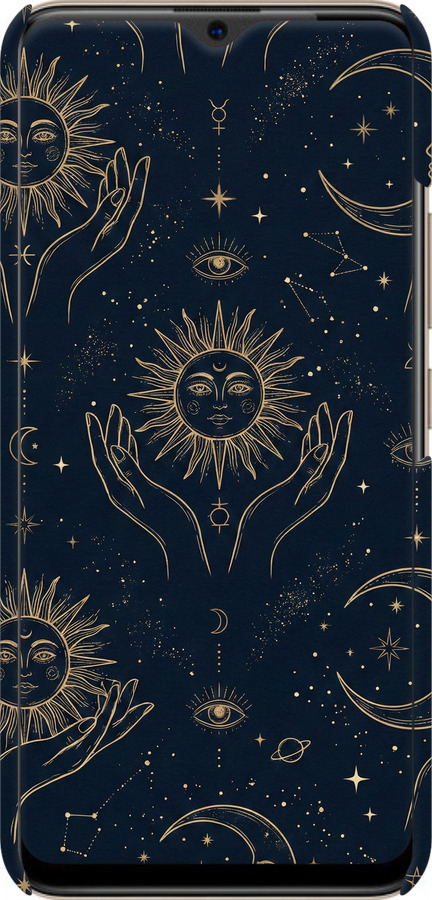 3D пластиковий матовий чехол Celestial Harmony: Sun & Moon Gold Mystic Pattern для Vivo Y19 - 6778m-630 изображение 