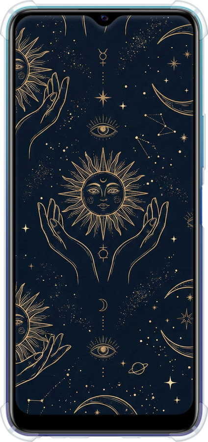 Силіконовий протиударний с посиленими кутами чехол Celestial Harmony: Sun & Moon Gold Mystic Pattern для Vivo Y20 - 6778sp-2078 изображение 