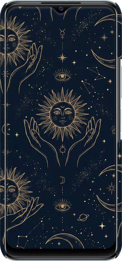 3D пластиковий матовий чехол Celestial Harmony: Sun & Moon Gold Mystic Pattern для Vivo Y21s - 6778m-2550 изображение 