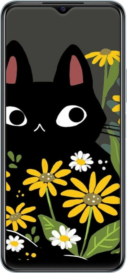 Силіконовий чехол Чорний кіт з квітами для Vivo Y21s - 6448u-2550 изображение 