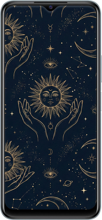 Силіконовий чехол Celestial Harmony: Sun & Moon Gold Mystic Pattern для Vivo Y21 - 6778u-669 изображение 