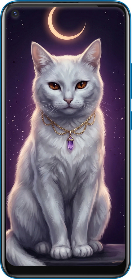 Силиконовый чехол Mystic White Cat Gothic Dark Purple Gold для Vivo Y30 - 6805u-2154 изображение 