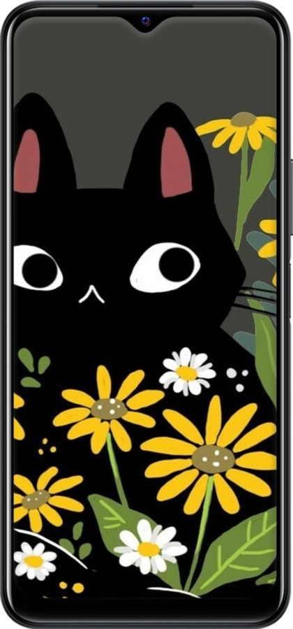 TPU чехол Чорний кіт з квітами для Vivo Y33s - 6448b-2643 изображение 